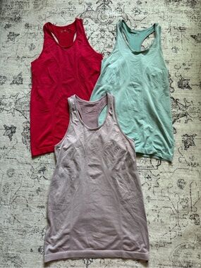 Three-Pack Women's Racerback Tank Tops - Red, Mint, Taupe
